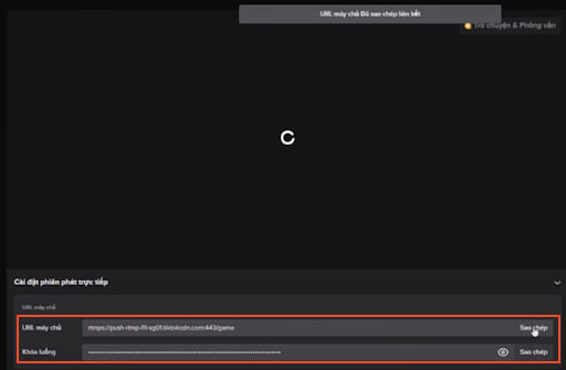 URL máy chủ và khóa luồng livestream Tiktok